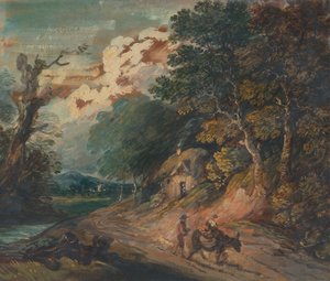 Paysage : Figure montant un âne