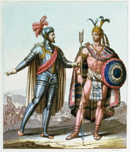 Hernán Cortés rencontrant Moctezuma II en 1519