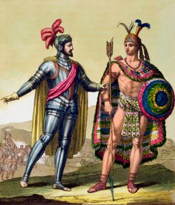 La rencontre entre Hernando Cortes et Montezuma II, Mexique, 1519 c1820-1839