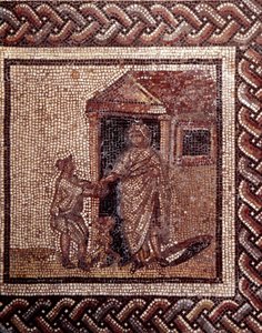 Art gallo-romain : pavement en mosaïque représentant un calendrier rustique. Scène de célébration. Fin 2e, début 3e siècle après J.-C. De Saint-Romain-en-Gal (Rhône). Saint-Germain-en-Laye, Musée national d
