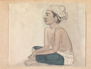 Homme avec un tissu bleu sur les jambes