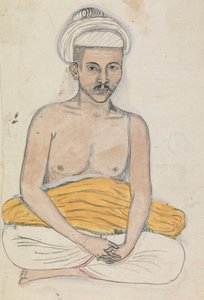 Homme avec un tissu jaune sur ses genoux