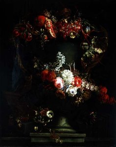 Guirlande de raisins, prunes et grenade avec des fleurs - Gaspar Pieter II Verbruggen