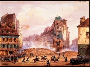 Scène de la Révolution de 1848, barricade de la rue Sainte-Catherine en février, par Gobaut, France