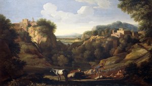Paysage italien montrant une scène de chasse