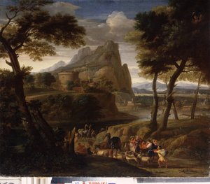 Paysage avec groupe de voyageurs - Gaspard Poussin Dughet