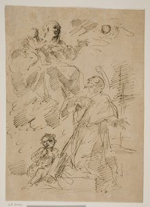Madone et enfant dans les nuages, avec Saint Jean de Népomucène en dessous