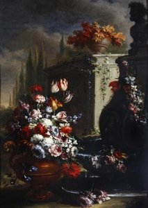 Nature morte avec fleurs dans des vases ornementaux