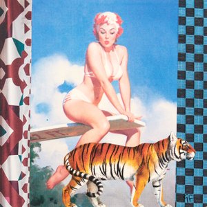 Fille nageant avec un tigre (collage)