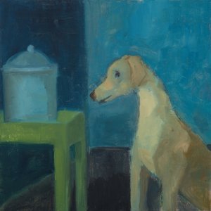 Chien jaune avec pot de biscuits, 2020 (huile sur toile)