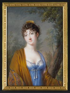 Dame en bleu avec châle jaune - Genot