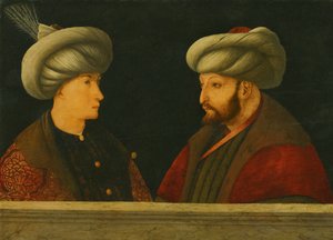 Portrait du Sultan Mehmed II (1432-81) avec un jeune dignitaire
