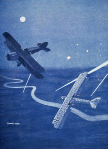 Chasseur de Bristol attaquant un bombardier Gotha allemand au-dessus de Londres de nuit - Geoffrey Watson