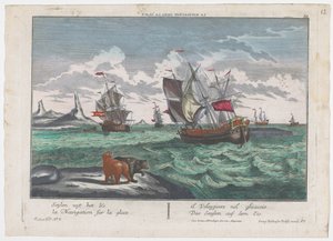 Vue des navires naviguant sur la mer de glace (série: Chasse à la baleine au Groenland) - Georg Balthasar Probst
