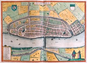 Kampen et la rivière Ysel, Pays-Bas - dans "Civitates Orbis Terrarum" de Georg Braun, Cologne 1617 - Georg Braun