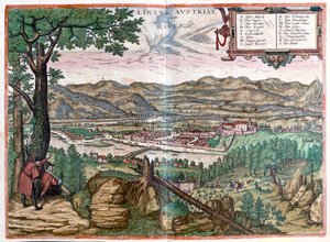 Lintz, Autriche - dans "Civitates Orbis Terrarum" de Georg Braun, Cologne 1617