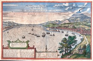 Messine (le Pharo) - Scilla et Cariddi, Sicile, Italie - dans "Civitates Orbis Terrarum" par Georg Braun, Cologne 1617 - Georg Braun