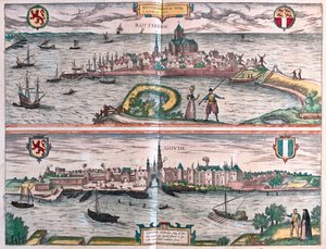 Rotterdam et Gouda, Pays-Bas - dans "Civitates Orbis Terrarum" de Georg Braun, Cologne 1617
