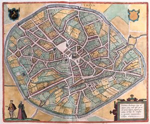 Tirlemont, Belgique, dans "Civitates Orbis Terrarum" de Georg Braun, Cologne 1617