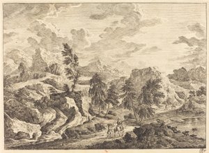 Paysage avec le soleil levant et un cavalier avec un assistant - Georg Eisenmann