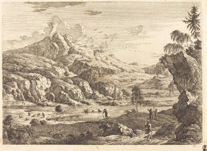 Paysage fluvial montagneux avec figures - Georg Eisenmann