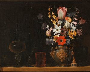Nature morte avec un bouquet de fleurs et des gobelets en verre - Georg Flegel