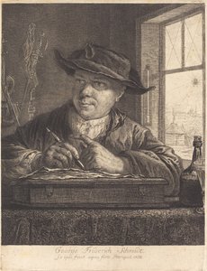 Autoportrait avec une araignée à la fenêtre - Georg Friedrich Schmidt