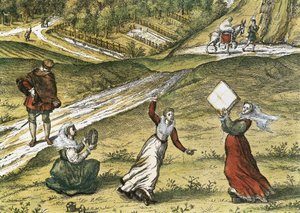 Danseurs andalous. Détail de Grenade, dans le Volume I "Civitatis Orbis Terrarum". Eau-forte en couleurs de Abraham Ortelius (1527-1598), George Braun (1541-1622) et Franz Hogenberg (1535-1590), publié en 1572-1617