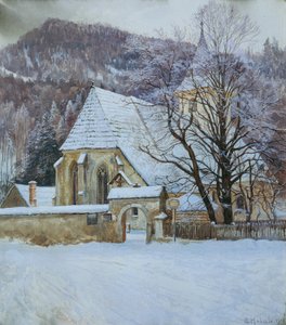 Hiver à Rosenthal près de Kapellen (Styrie) avec église gothique