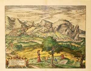 Carte de Terracina, région du Latium du Civitates Orbis Terrarum par Georg Braun
