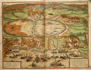 Carte de Tunis, Tunisie, du Civitates Orbis Terrarum par Georg Braun et Franz Hogenberg, gravure