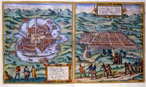 Vue de Mexico (Mexique) et Cuzco (Pérou) - Georg Braun and Hogenberg Franz