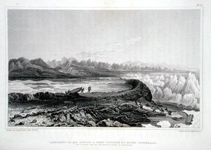 Lancement de bateaux à travers un récif en face du mont Conybeare, de 