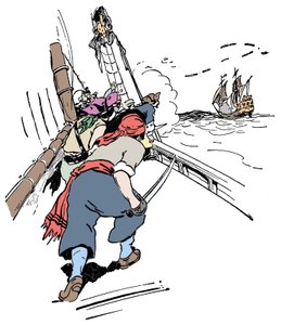 Un navire pirate poursuivant un navire Illustration de "The boy