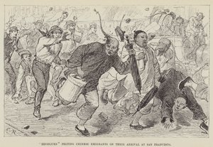 Voyous lançant des pierres aux émigrants chinois à leur arrivée à San Francisco - George Augustus Sala