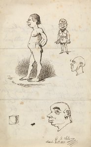 Esquisses : Homme nu, homme debout, deux profils et boîte