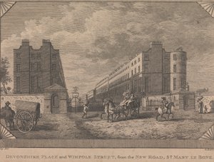 Devonshire Place et Wimpole Street, depuis la New Road, St. Mary le Bone