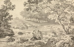 Rivière avec pêcheur - George Barret