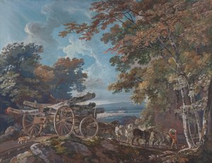 Chariot de bois sur une route accidentée (une paire)