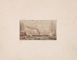 Impression de boîte à aiguilles : La flotte royale dans la baie de Kilkenny, 1850 - George Baxter