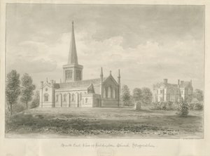 Église de Hilderstone (dessin sépia, 1841) - George Buckler