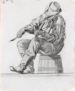 Fiddler (étude pour The Jolly Flatboatmen) (recto) - George Caleb Bingham