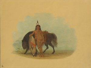Un guerrier Cheyenne reposant son cheval, 1861-1869 - George Catlin