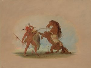 Un guerrier Pawnee sacrifiant son cheval préféré