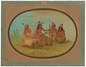 Un vieux chef Ojibwé et trois guerriers