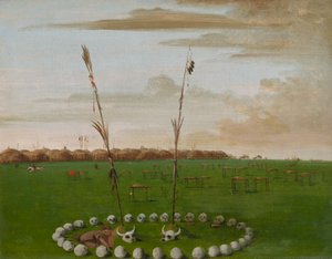 Vue arrière du village de Mandan, montrant le cimetière - George Catlin