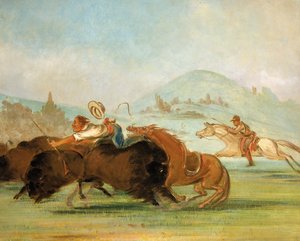 Batiste et moi courant le buffle, embouchure du Yellowstone - George Catlin