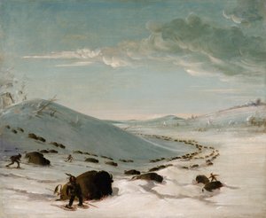 Chasse au bison en hiver, Indiens en raquettes, 1832-1833