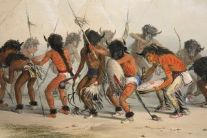 Danse du bison (détail), pub. lithographie en couleur de 1845 - George Catlin