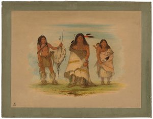 Chef Comanche, sa femme et un guerrier - George Catlin